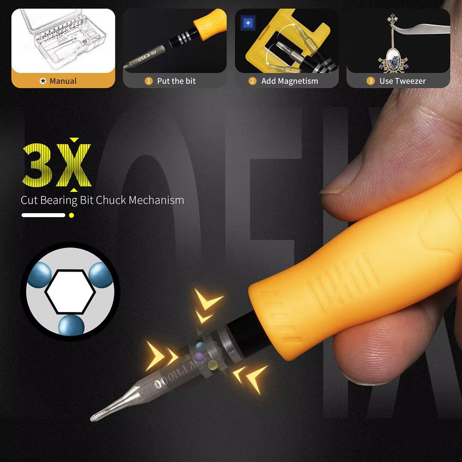 33-in-1 Präzisions-Schraubendreher-Set mit magnetischen Aufsätzen in Orange für iPhone, PS4, Xbox, Uhren und Kameras - Bild 3