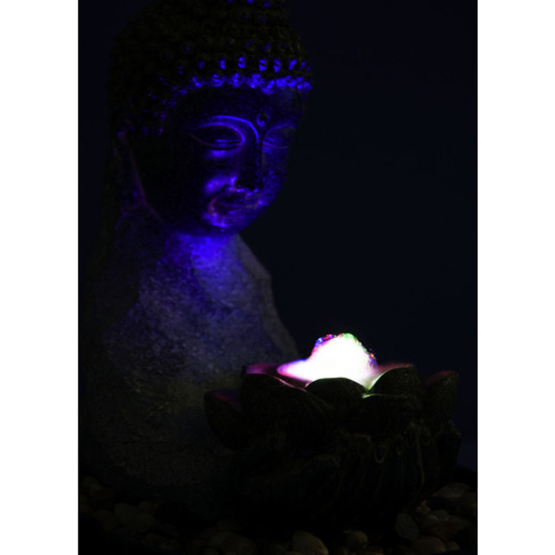 Dobar Buddha Zimmerbrunnen aus Polyresin mit LED-Beleuchtung und Pumpe, grau oder schwarz, B/H/T: 20 x 26 x 17 cm - Bild 3