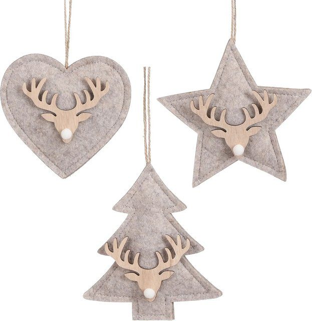 House of Seasons Weihnachtsornament aus Filz in Creme mit Stern, Herz und Tannenbaum, B/H/T: 17 x 16 x 2,5 cm - Bild 1