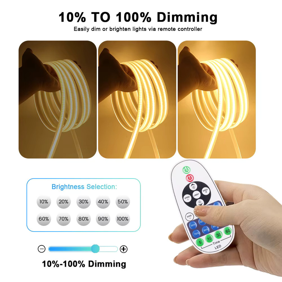 RAZEND COB LED Streifen Set mit Touch Schalter und Fernbedienung, Dimmbar, Weiß, 220V mit Power Kit und 288 LEDs - Bild 2
