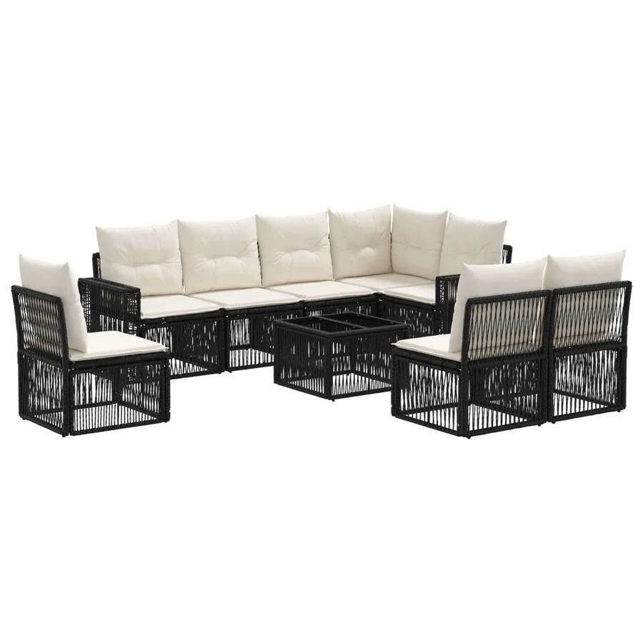 vidaXL Gartensofa-Set 9-teilig aus Poly-Rattan in Schwarz und Cremeweiß mit Lounge-Armchairs, Eckelementen, Ottomanen und Couchtisch - Bild 2