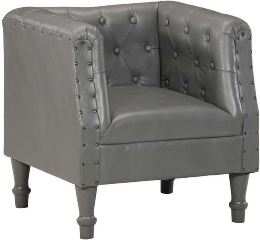 vidaxl Loungesessel aus Echtleder und Massivholz in Grau im Retro Industrial Stil - Bild 1