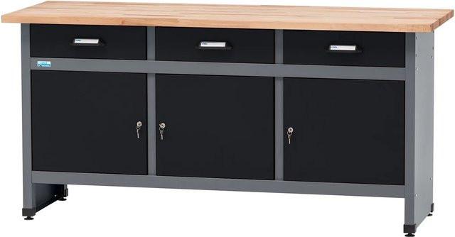 Küpper Werkbank mit 3 Türen und 3 Schubladen in Schwarz-Hellgrau, B/T/H: 170 x 60 x 84 cm - Bild 1