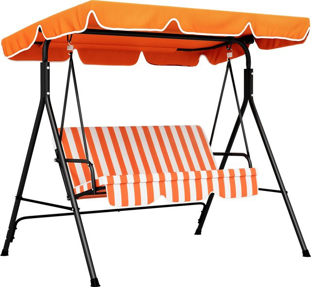 Outsunny Gartenschaukel für 3 Personen in Orange mit verstellbarem Sonnendach und Stahlrahmen, B/T/H: 172 x 110 x 153 cm - Bild 1