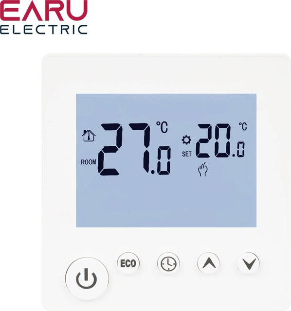 EARU Digitaler Thermostat Temperaturregler für Wasser-Gas-Boiler und elektrische Fußbodenheizung, Weiß - Bild 1