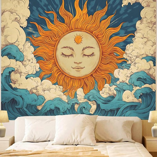JMG Household Supplies Boho Wandteppich mit Sonnen- und Sonnenblumen-Motiv in Multicolour, Breite: 70 cm, Höhe: 100 cm - Bild 1