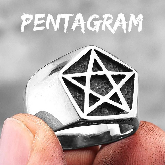 YIRAN Jewelry Herrenring Edelstahl, Pentagramm, Weiß - Bild 1