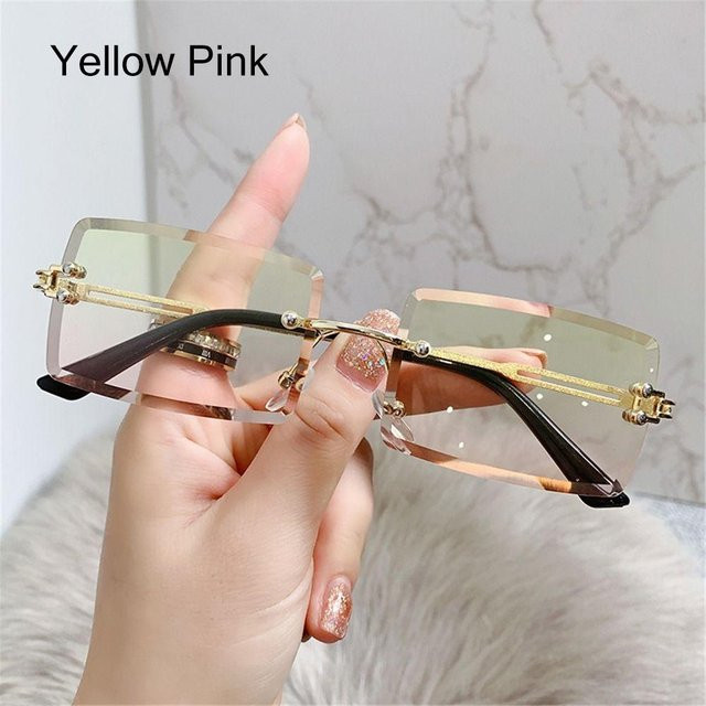 SXbaifen Sonnenbrille, randlos, rechteckig, Damen, Yellow Pink - Bild 1