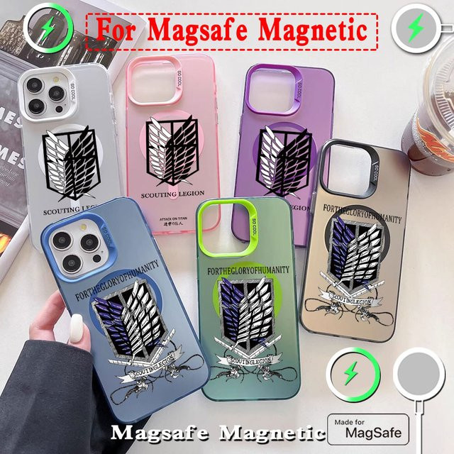 Anime Angriff auf Titan MagSafe magnetische Handyhülle für iPhone 11 12 13 14 15 16 Pro Max Plus mit kreativem Rand und Objektivschutz - Bild 1