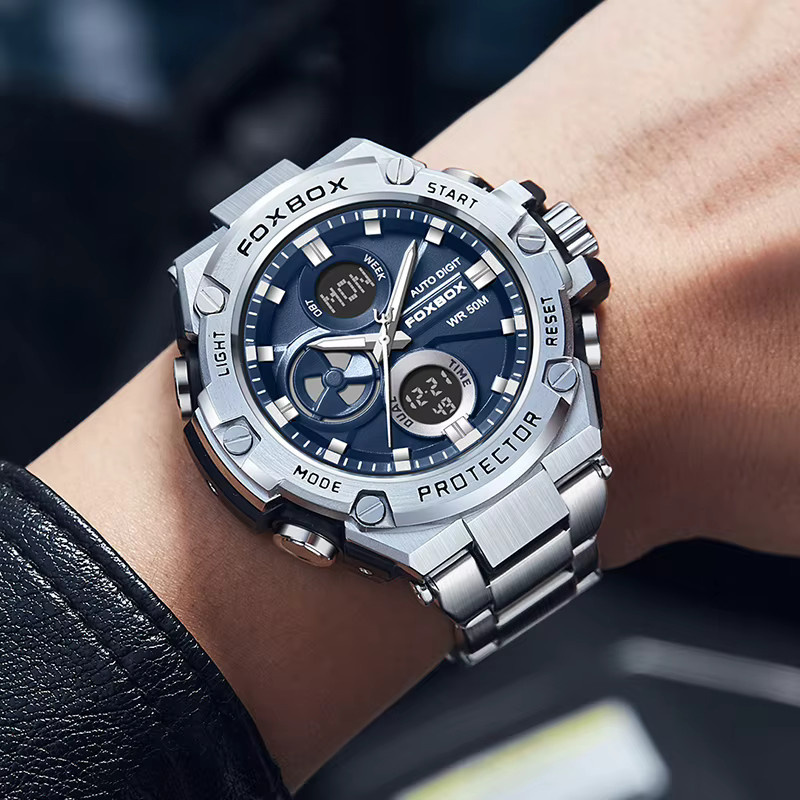 LIGE Digitaluhr, Chronograph, Quarz, Edelstahl, Herren - Bild 5