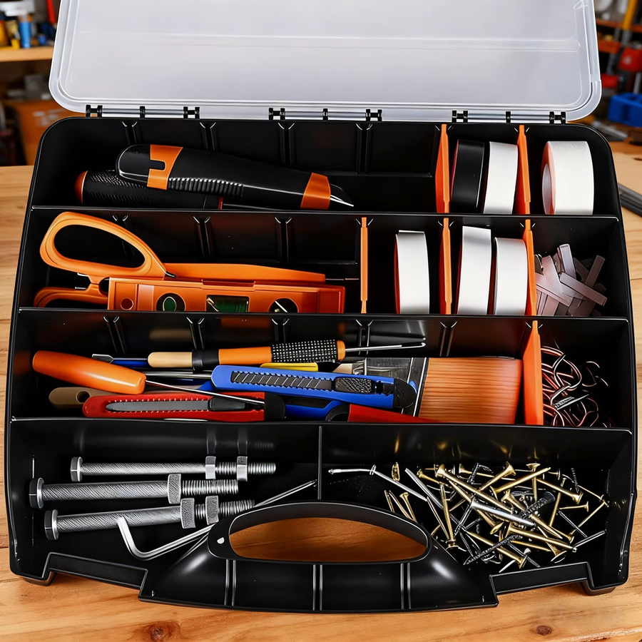 FNICEL Mehrzweck-Werkstatt-Organizer Set mit 12 Behältern, Schwarz-Orange, mit abnehmbaren Trennwänden und Tragegriff für Schrauben und Zubehör - Bild 4