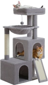 Pawz Road Kratzbaum für Katzen in Grau mit Höhle und integriertem Spielzeug, Höhe: 104 cm - Bild 1