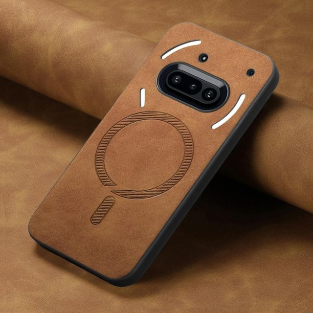 Magnetische Leder-Schutzhülle für Nothing Phone 3a in Braun mit kabellosem Ladecase - Bild 1