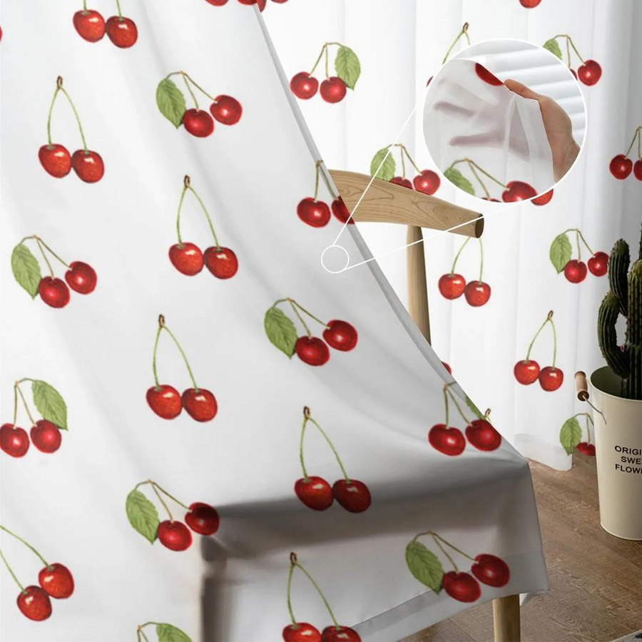 Yiran Furniture Kirschfrucht Retro-Vorhang aus Tüll und Organza, transparent, Breite: 135 cm, Höhe: 115 cm - Bild 1
