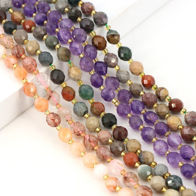 Spacer Perlen Amethyst, Prehnit, Rutil Quarz, 8x6mm - Bild 1