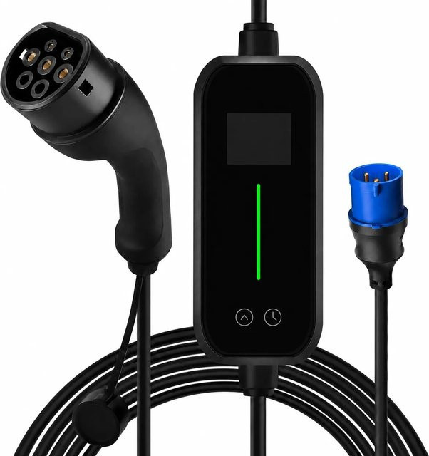 Junsun Tragbare EV Ladestation Typ 2 7kW 1P 32A mit Smart Life App, LCD-Display, Wi-Fi und Bluetooth in Blau und Schwarz - Bild 1