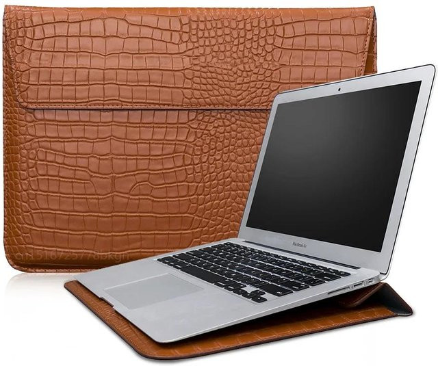 Krokodilleder Laptop Hülle für Apple MacBook Air und MacBook Pro 13 bis 16 Zoll in Braun - Bild 1
