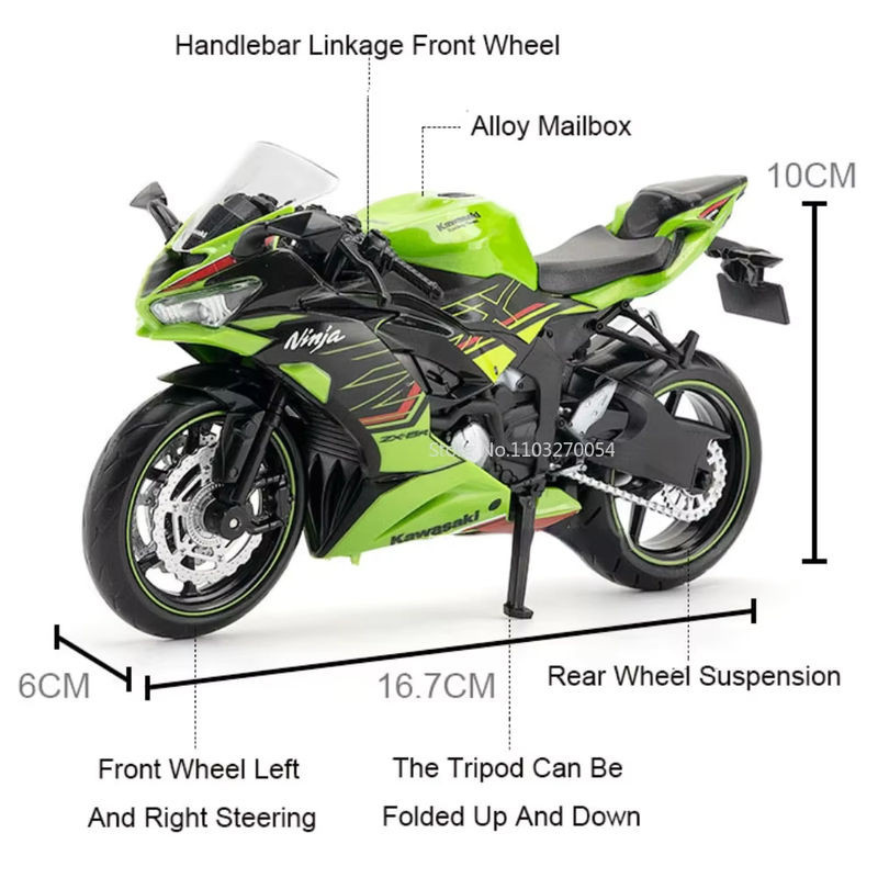 MAKEDA Diecast Modellmotorrad Kawasaki Ninja ZX-6R Legierung Spielzeug in Grün im Maßstab 1:12 - Bild 1