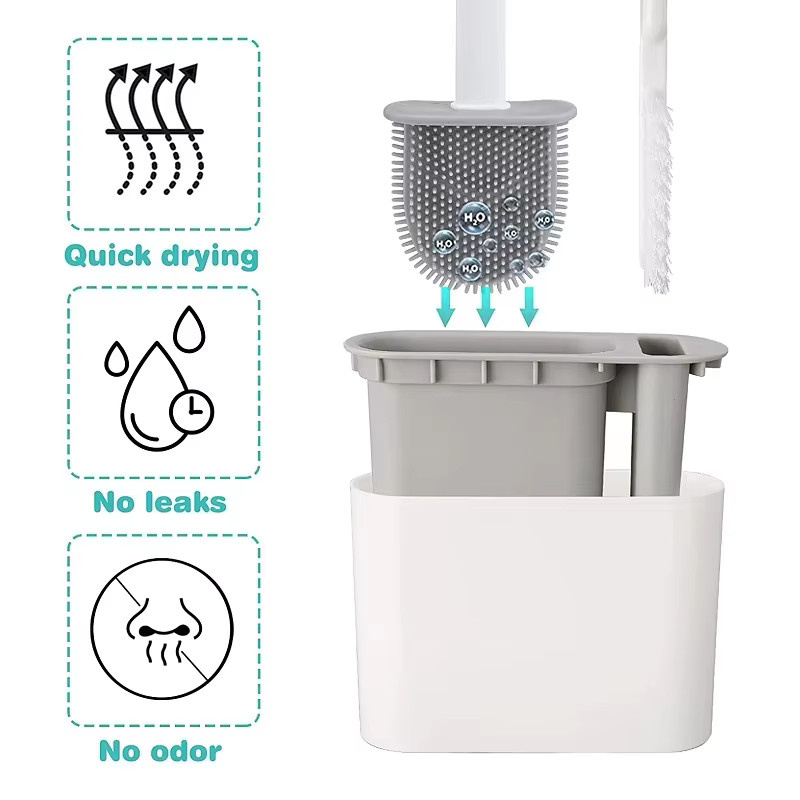 Untior Wandmontierte Toilettenbürste aus Silikon mit Halter in Blau, langstielige WC-Reinigungsbürste für dein Badezimmer, Höhe: 36,0 cm, Breite: 13,0 cm - Bild 3