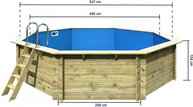 Karibu Achteck Aufstellpool Set in Blau inklusive Filteranlage, Skimmer, Poolfolie, Schutzvlies und Einhängeleiter - Bild 3