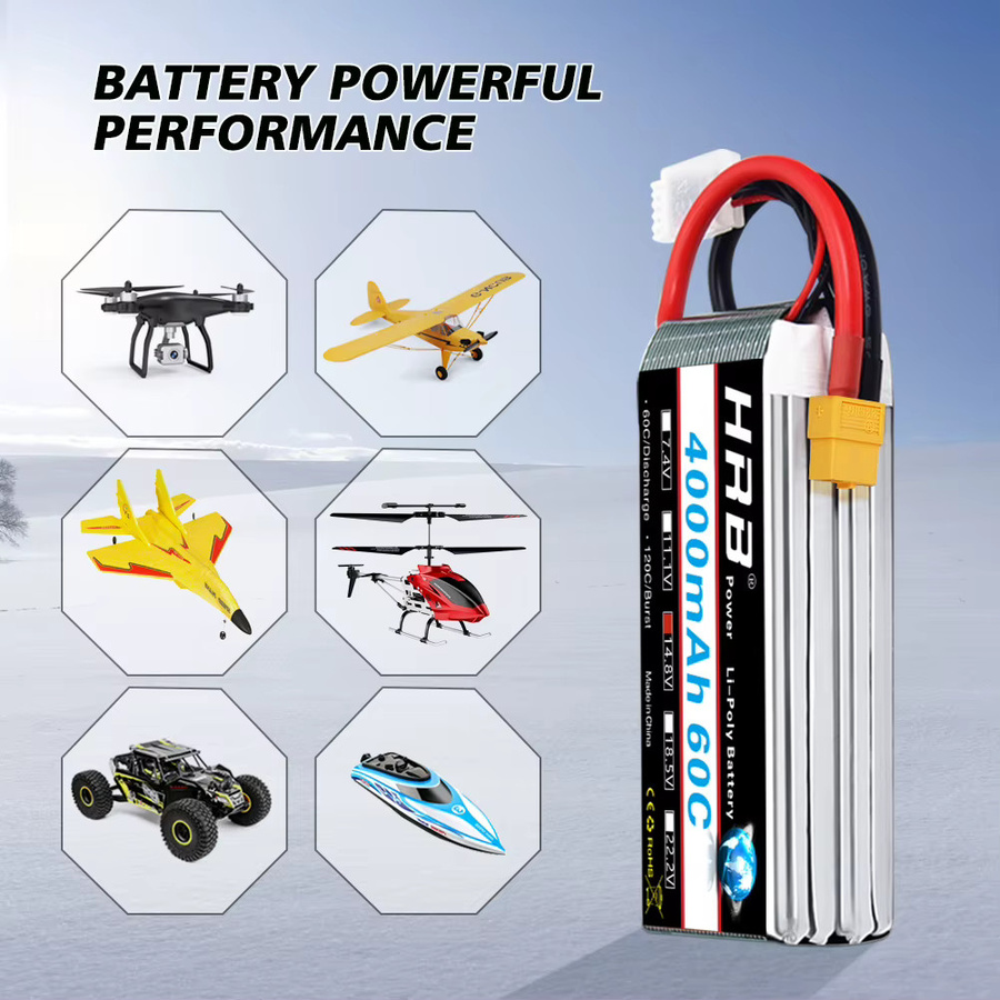 HRB 4S LiPo Akku 14,8 V 4000 mAh 60C mit XT60 Stecker für RC Auto Lkw Flugzeug Drohne und Boot - Bild 4