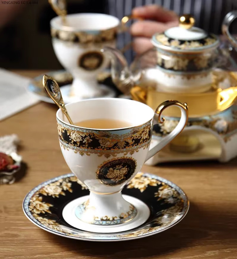 LISM Bone China Tee-Set mit floralem Design bestehend aus Kaffeetasse, Untertasse, Milchkrug und Zuckerdose in Keramik - Bild 5