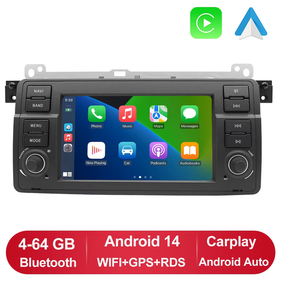 GEARELEC Android 14 Autoradio mit 7 Zoll Display für BMW E46 M3 und Rover 75, Carplay, GPS, WiFi, Bluetooth und FM RDS, Schwarz - Bild 6