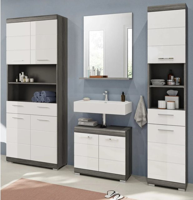 Inn.Furn Badmöbel-Set Shawn in Weiß Hochglanz und Grau, 4-teilig - Bild 1