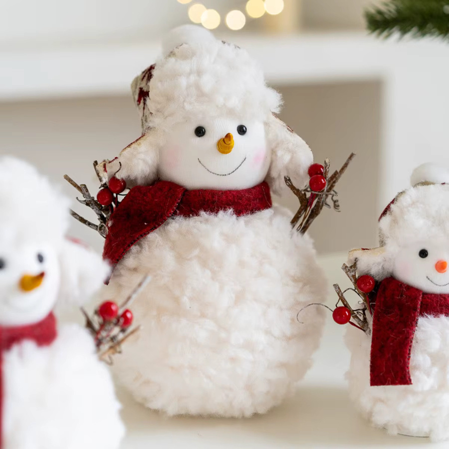 Weihnachts-Schneemann-Puppe, Plüsch gestrickt, Weiß - Bild 3