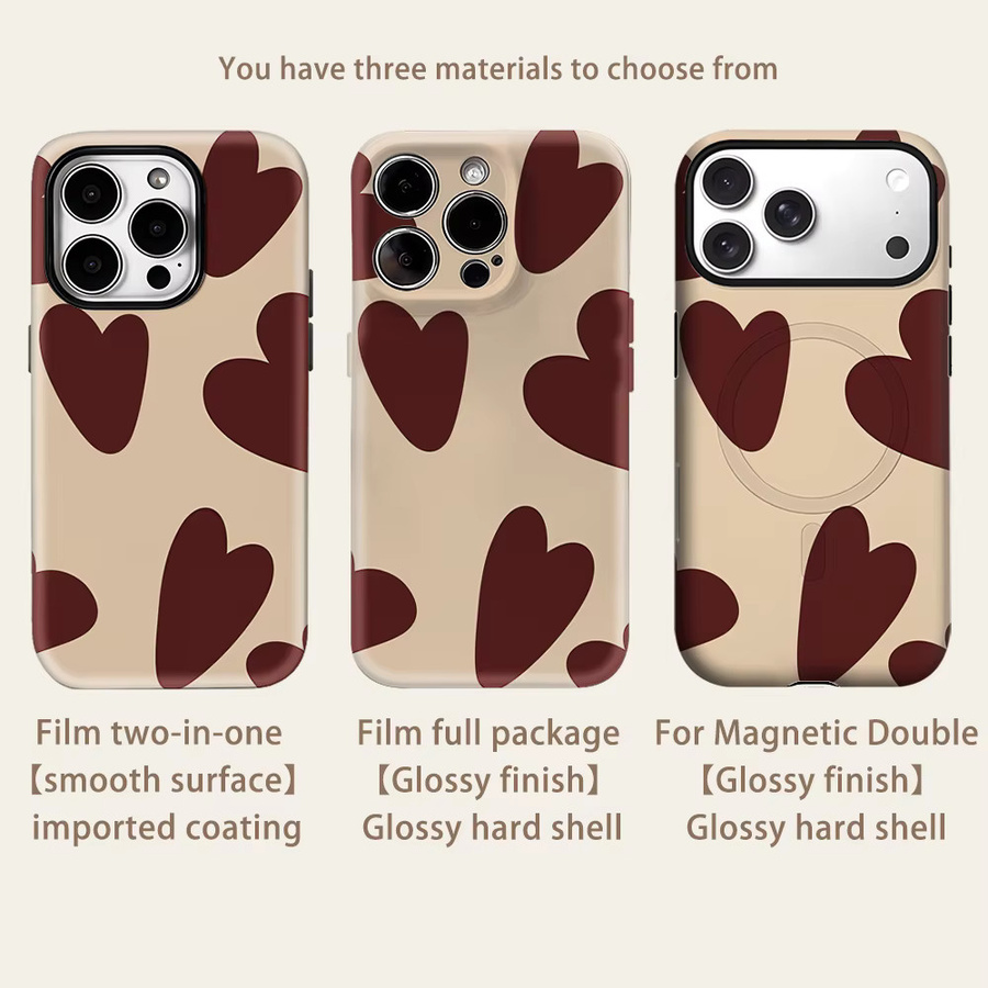 Potdemiel Handyhülle mit Herz-Design für iPhone 17 16 15 14 13 Pro Max Plus, burgunderrot, robuste doppellagige Magnet-Hülle - Bild 2