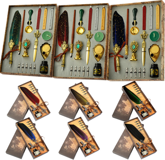 ALLOYSEED Retro Kalligrafie-Stift-Set mit Wachs und Feder-Dip-Füllfederhalter in Mehrfarbig - Bild 1