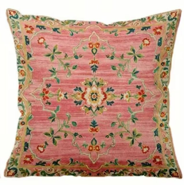 VIKAMA Boho Blumen-Kissenhülle mit doppelseitigem Druck in Pink, B/B/B: 45 x 45 x 45 cm - Bild 1