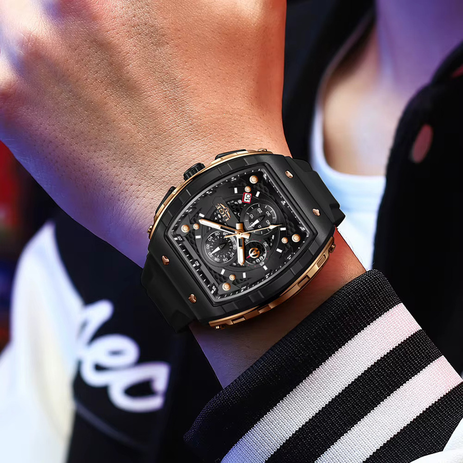 LIGE Chronograph, Quarz, Silikon, Schwarz, Herren - Bild 3