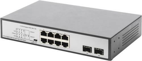 Digitus DN-95140 19 Zoll Netzwerk-Switch mit 8 + 2 Ports 10/100/1000 Mbit/s und PoE-Funktion in Grau - Bild 1