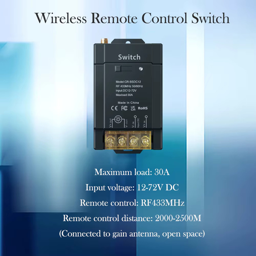 ColoRock Wireless RF433 Ein-Aus Fernbedienung mit 30A Hochleistung für 12-72V Gleichspannung, Reichweite 2000-2500m, Farbe: Weiß - Bild 2