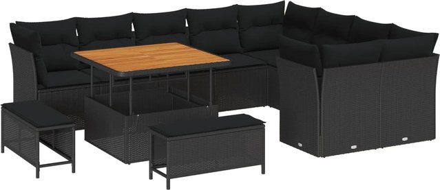 vidaXL Garten-Sofa-Set in L-Form mit 12-teiligem Set, Polsterkissen und integriertem Stauraum, Schwarz - Bild 1
