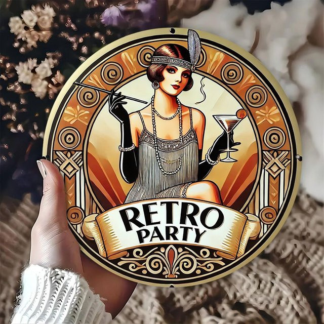 HELLOYOUNG Retro-Metallkranz Wandkunst mit floralem Design, rundes Wandschild in Multicolour, Durchmesser: 20 cm - Bild 1