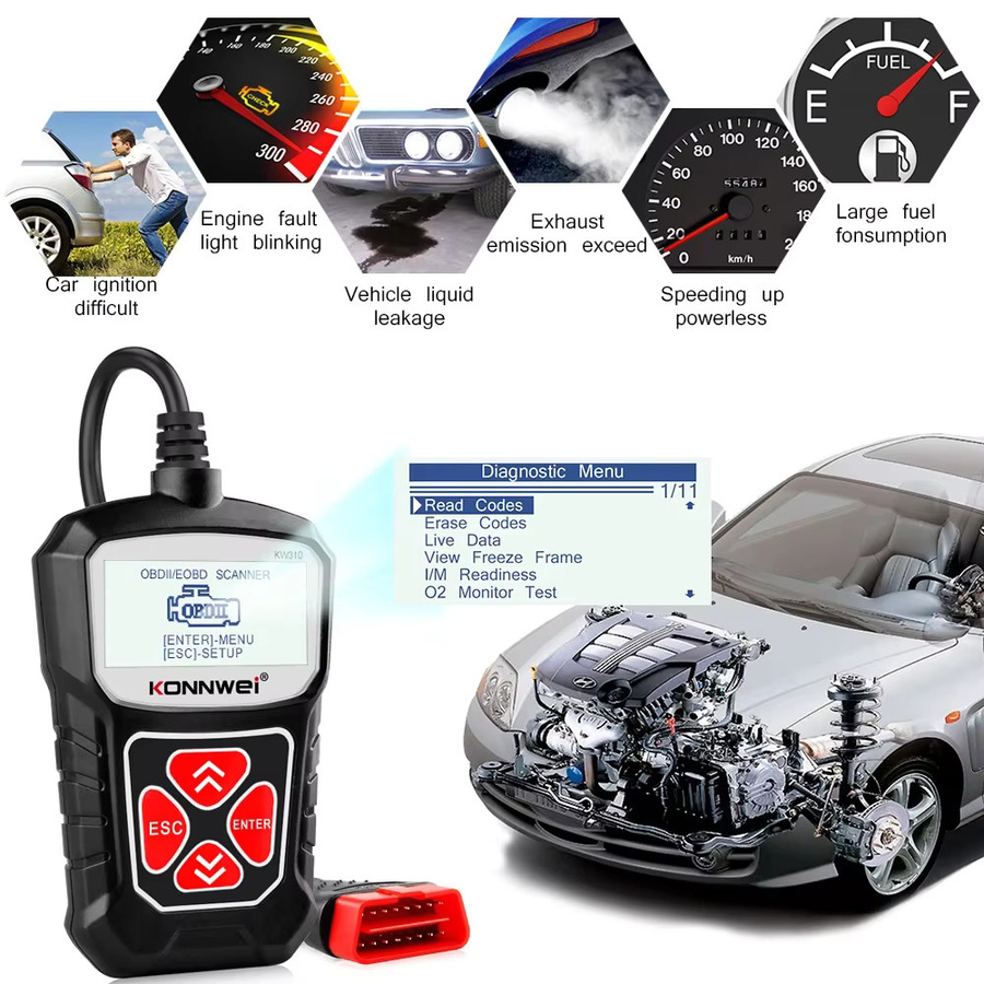 KONNWEI KW310 OBD2-Scanner Diagnosetool für 12 V Fahrzeuge in Rot/Schwarz - Bild 5