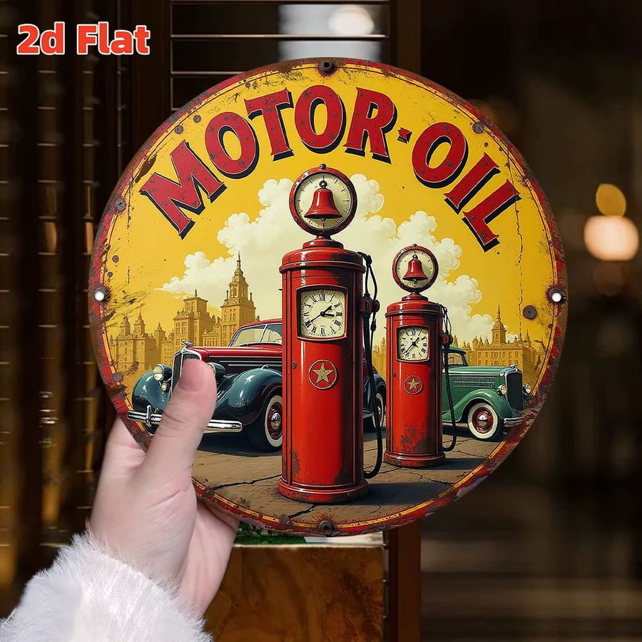 Vintage Tankstelle Schild Potdemiel Retro Motoröl Dekoration aus Aluminium und Metall für deine Wandgestaltung - Bild 3