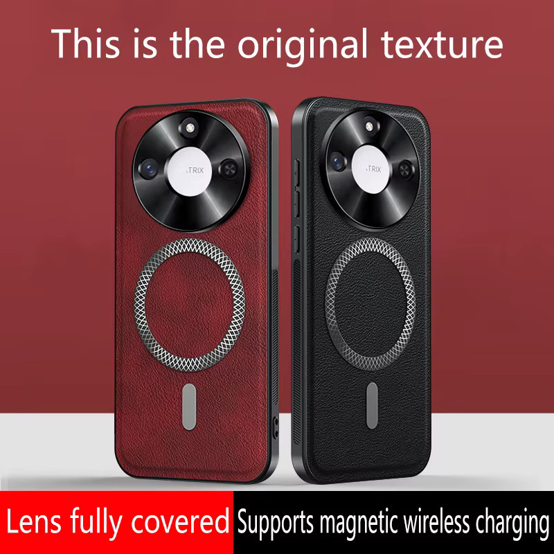 Magnetische Lederhülle für Honor Magic 8 7 6 Lite 5 Pro mit Kameraschutz und MagSafe Kompatibilität in Rot - Bild 2