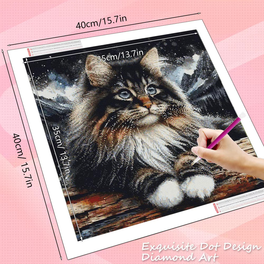 HUACAN Diamantmosaik Katze DIY 5D Malerei Bild mit Strass in Mehrfarbig, Durchmesser: 20 cm - Bild 2