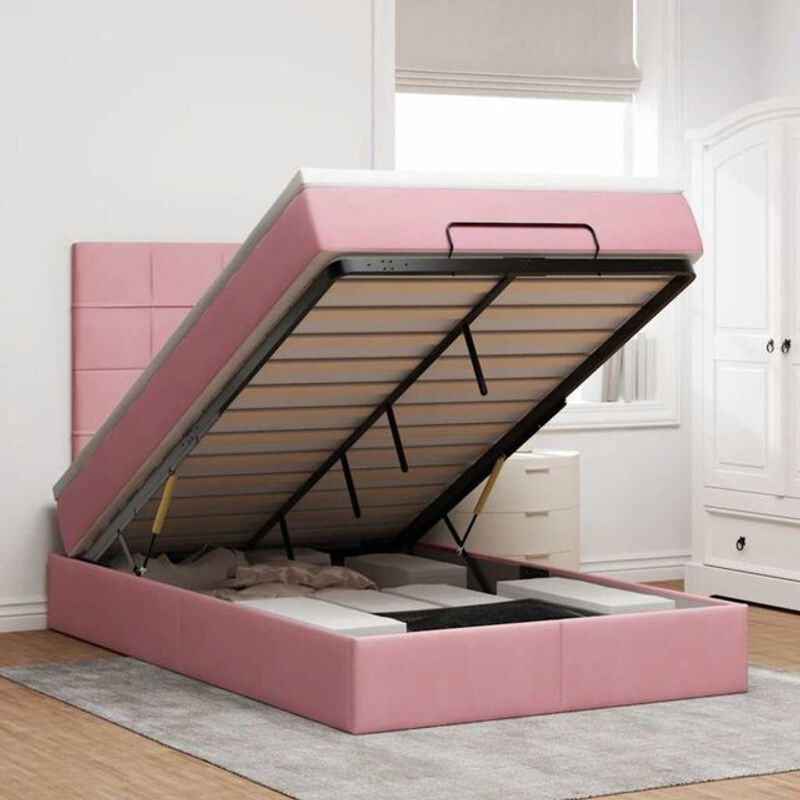 Vidaxl Ottoman Polsterbett mit Matratze und LED in Rosa aus Samt, B/T/H: 120 x 190 x 128 cm - Bild 1
