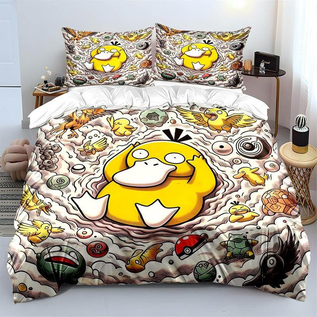 Allbestart Pokemon Enton Bettwäscheset mit Bettbezug und Kissenbezügen, Mehrfarbig, B/T: 200 x 200 cm - Bild 1