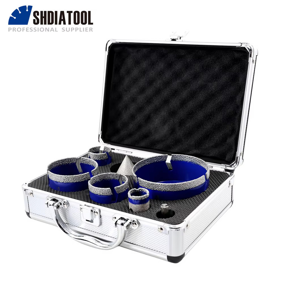 SHDIATOOL 7-teiliges Diamant-Kernbohrer-Set mit Lochsäge Ø35-100mm, Fasenfräser 50mm und Fräsfingerfräser 25mm inklusive HEX-Adapter für Keramikfliesen, Blau - Bild 4