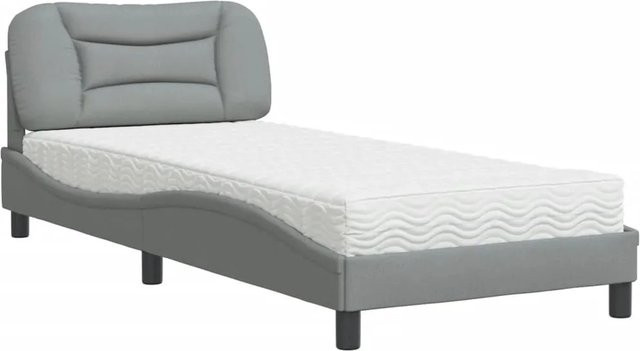vidaXL Bett mit Matratze aus Stoff und Kiefernholz in Grau, B/T/H: 90 x 200 x 17 cm - Bild 1