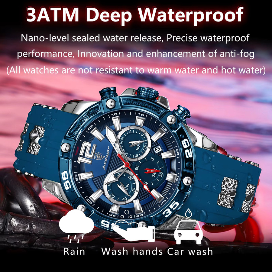 POEDAGAR Armbanduhr Chronograph, Quarz, Edelstahl, Blau, Herren - Bild 4