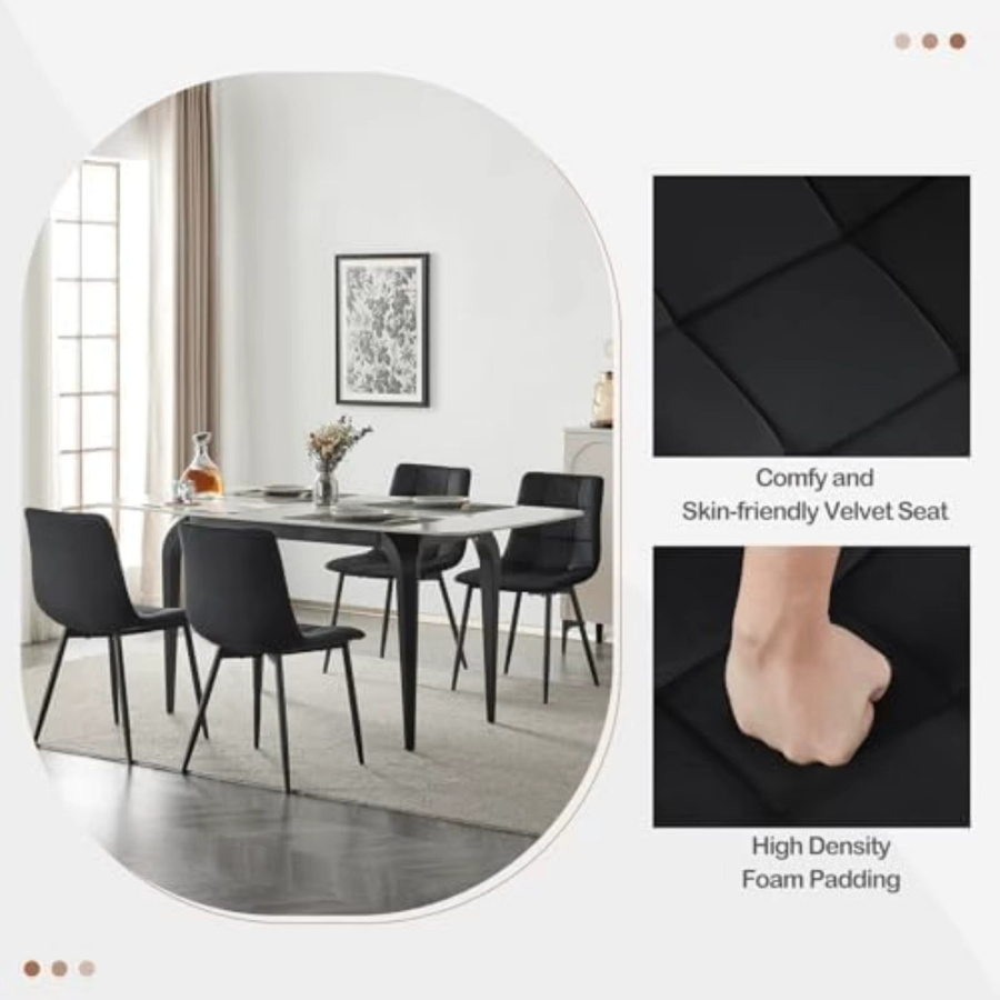 6er-Set Eugad Esszimmerstühle aus Samt in Schwarz mit ergonomischer Rückenlehne und Metallbeinen für dein Esszimmer, deine Küche oder dein Schlafzimmer - Bild 3