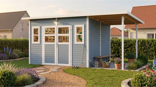 Bertilo Holz-Gartenhaus Felix 4 PLUS XL Grey Flachdach Lasiert B/T/H: 176 x 116 x 211 cm - Bild 1