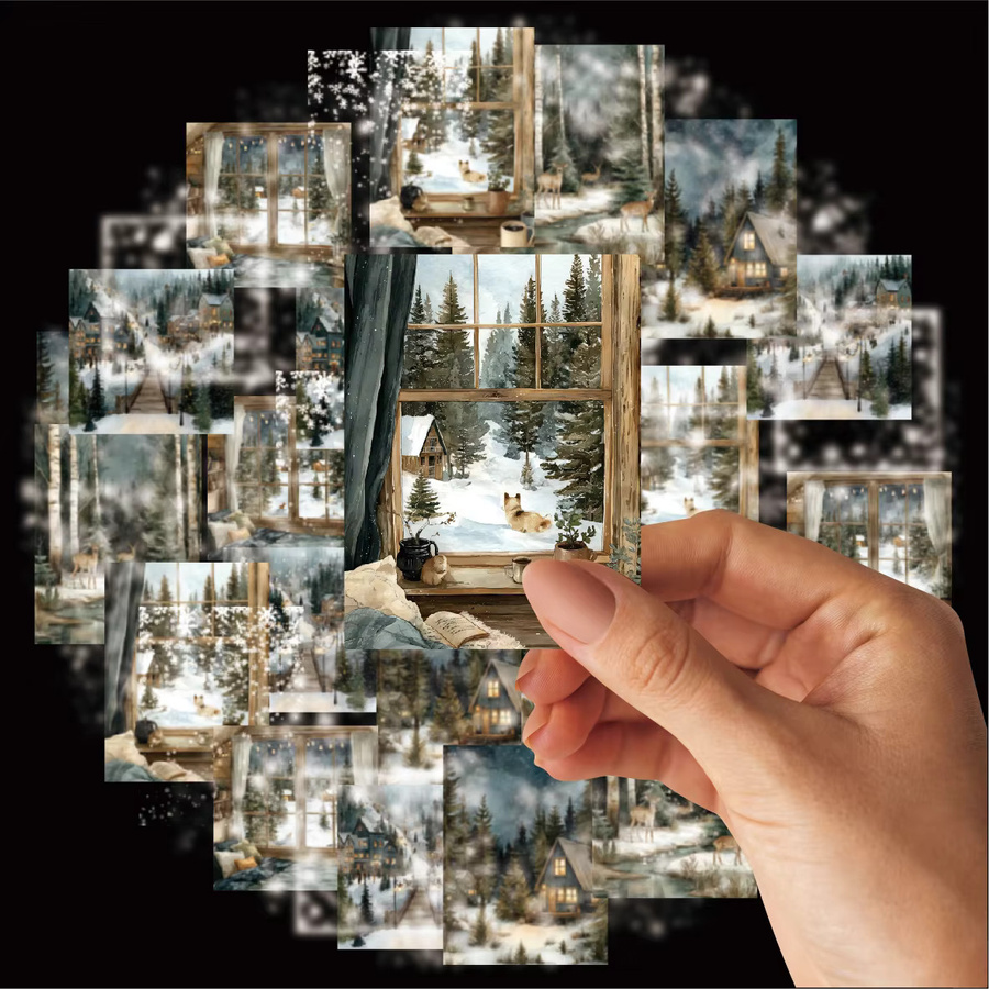 Etori Life Silent Snowfall 15-teilige Collage-Aufkleber mit Haus- und Schneemotiv in Multicolor zum Dekorieren von Notizbüchern - Bild 3