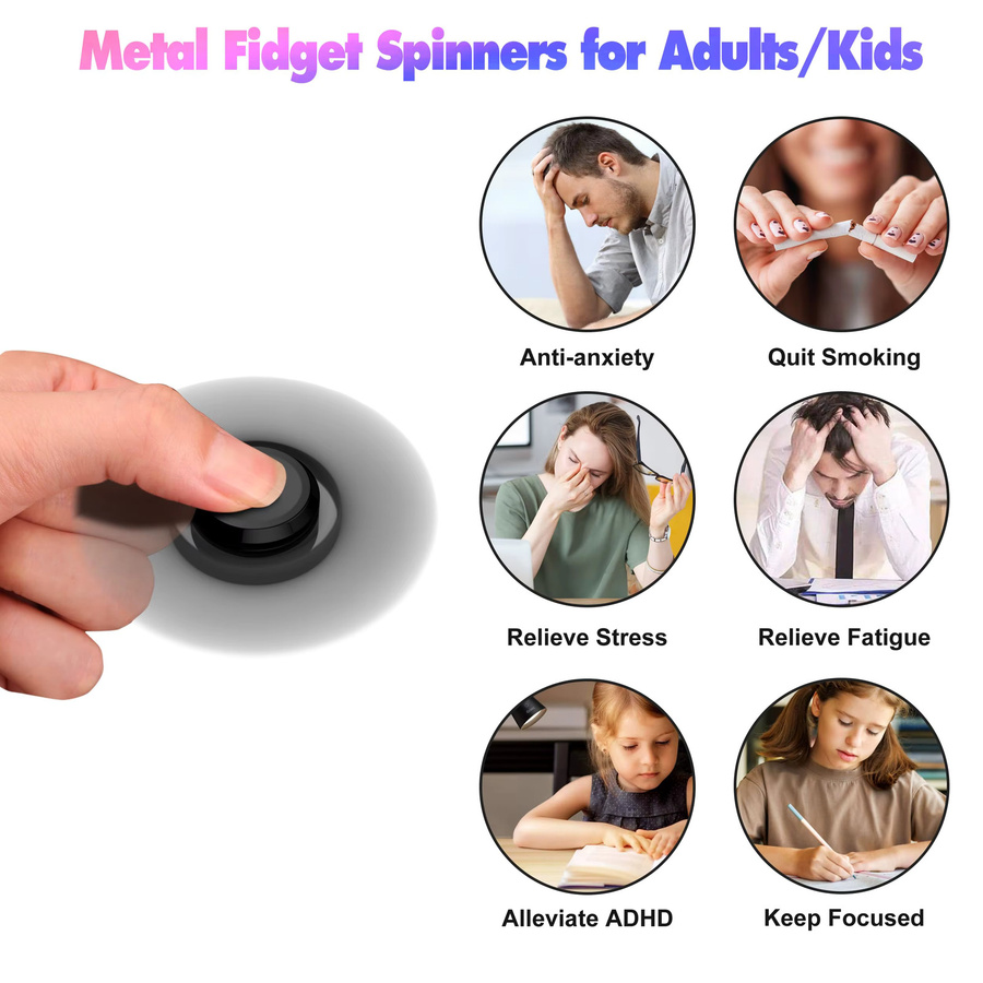 YuHaoHui Regenbogen Fidget Spinner aus Metall als UFO Handheld Finger Spinner für Kinder und Erwachsene in Multicolour und Schwarz - Bild 2